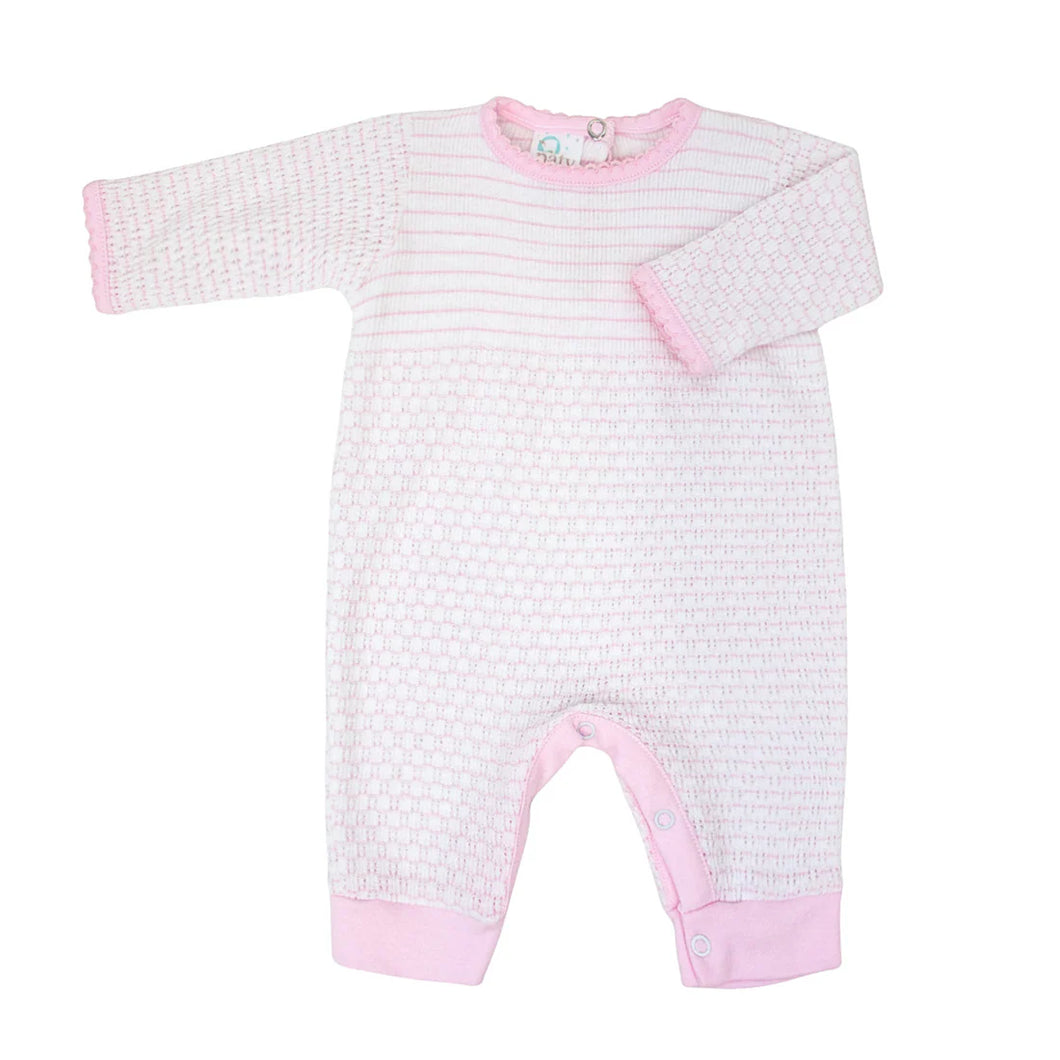 Pink Pinstripe Paty Romper with Pink Pima Trim