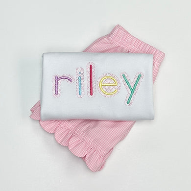 Girls Multi-Color Gingham Name Tee