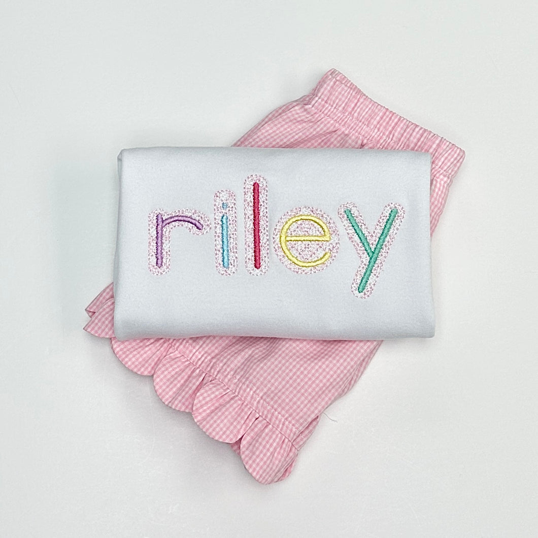 Girls Multi-Color Gingham Name Tee