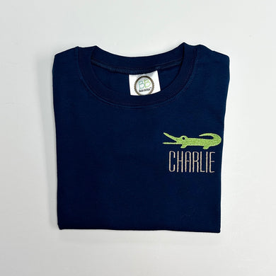 Mini Alligator with Name Navy Tee