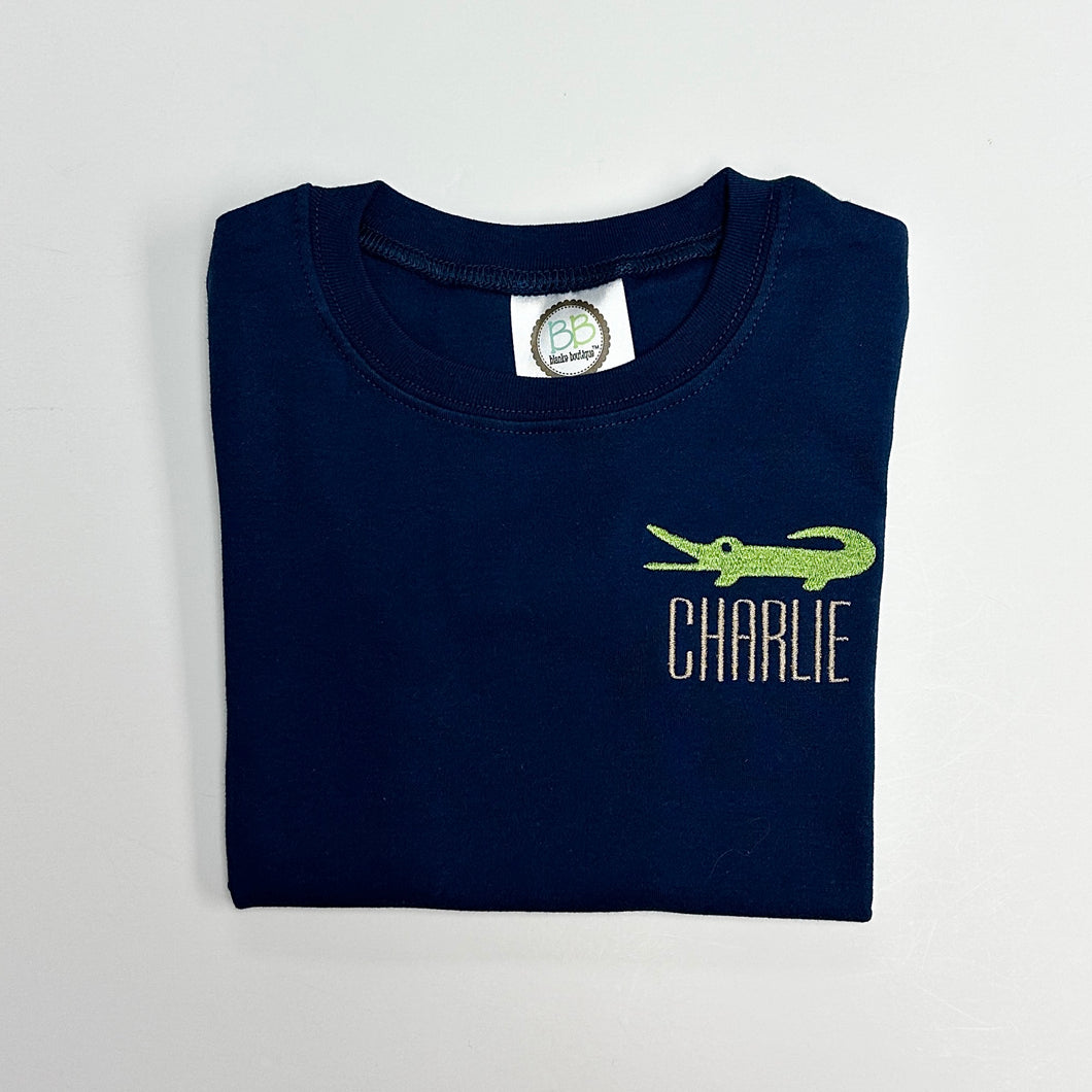 Mini Alligator with Name Navy Tee