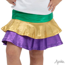 Load image into Gallery viewer, Girls Mardi Gras Shimmer Ruffle Skort