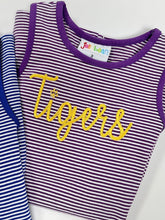 Load image into Gallery viewer, Girls Purple Stripe Bow Back Cheer Dress