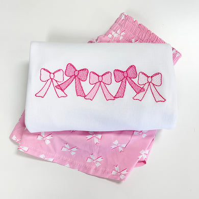 Girls Pink Bows Angel Sleeve Tee