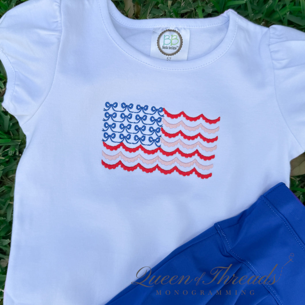 Girls Bow American Flag Puff Sleeve Tee