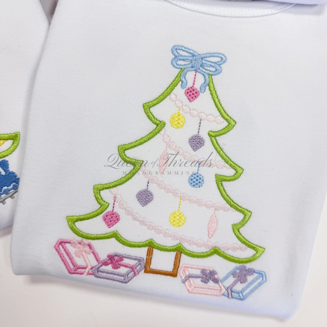 Girls Christmas Tree w/ Presents L/S Ruffle Tee