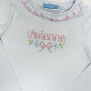 Girls White Vera Top with Light Pink Ruffle