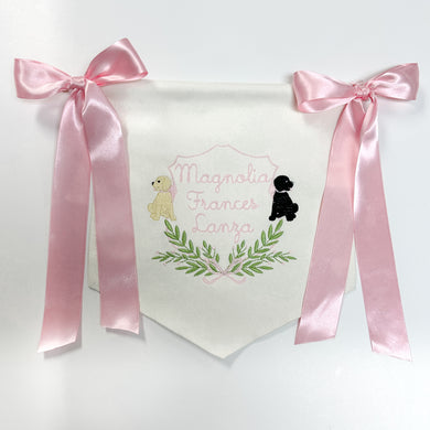 Dog Crest with Bows Baby Announcement Banner