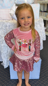 Girls Pink Sequin Nutcracker Velvet Sweatshirt