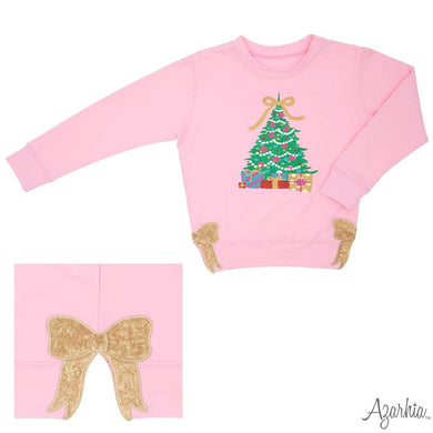 Girls Glitter Christmas Tree Pink Holly Sweatshirt