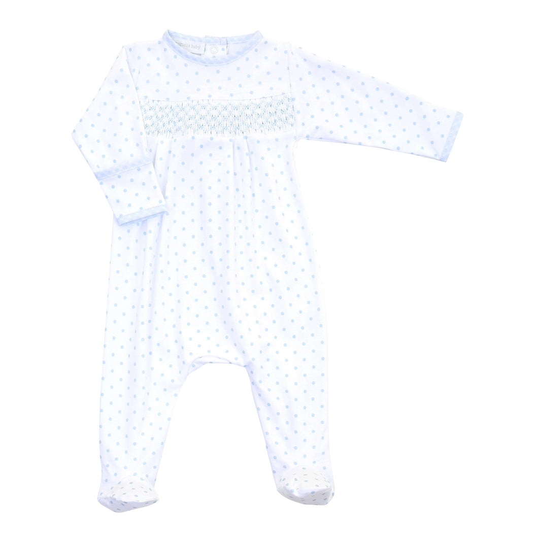 Blue Dots Smocked Footie