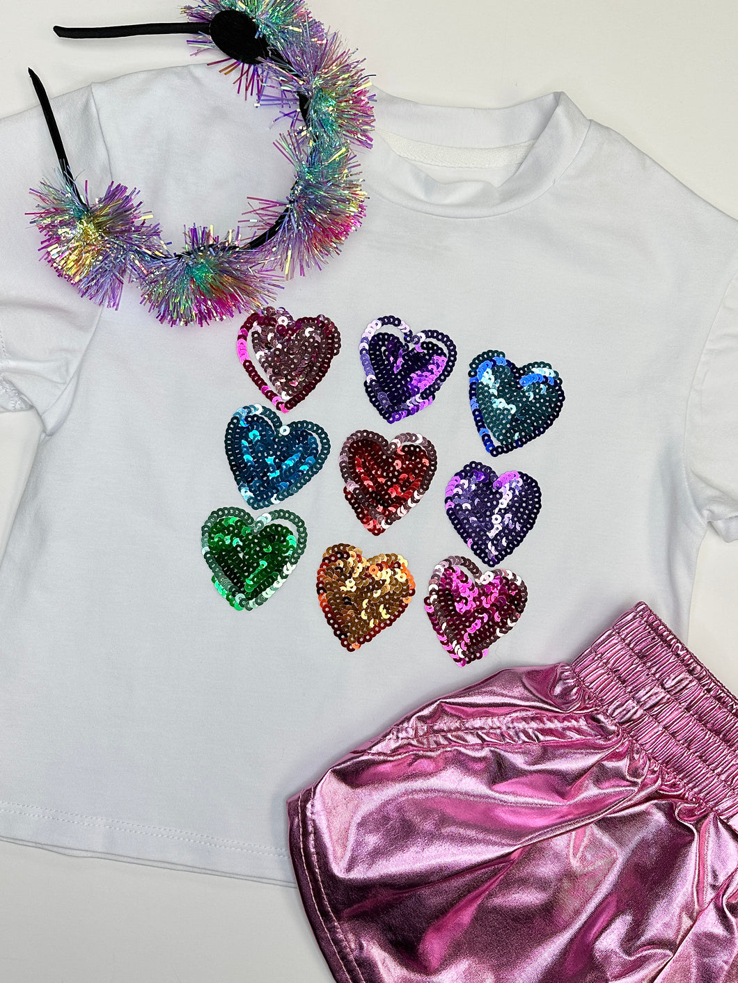 Girls Sequin Rainbow Heart Box Tee