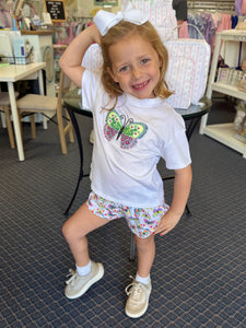 White Boxy Tee-Sequin Butterfly