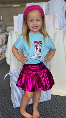 Girls Sequin Bow Boot Light Blue Boxy Tee