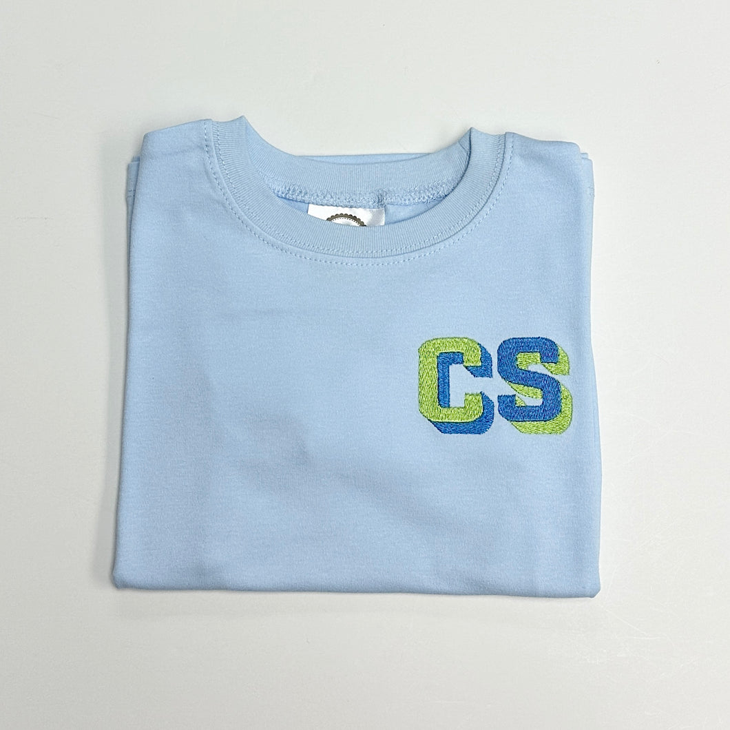 Light Blue Green and Blue Two Toned Initial Tee