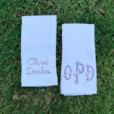 Lavender Floral Fishtail and Name Burp Cloth Set