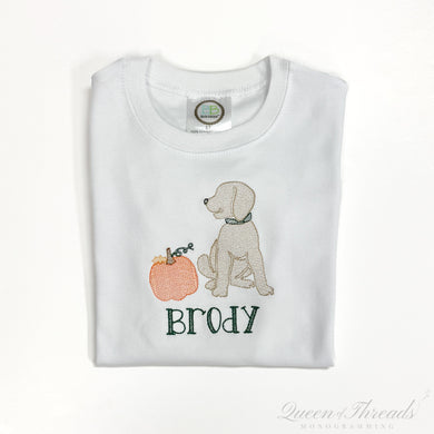 Fall Sketch Dog with Pumpkin Tee
