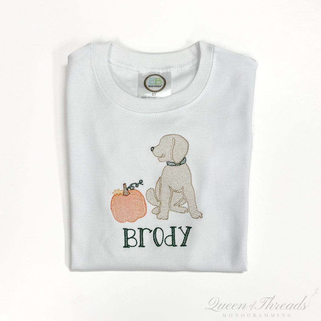 Fall Sketch Dog with Pumpkin Tee