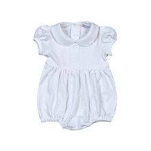 Load image into Gallery viewer, Girls White Round Collar Pima Bubble with Puff Sleeves