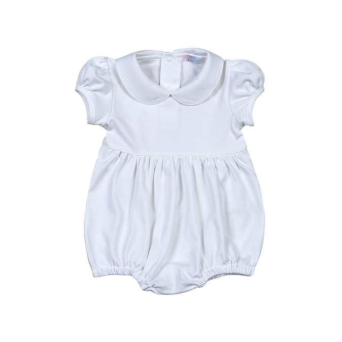 Girls White Round Collar Pima Bubble with Puff Sleeves