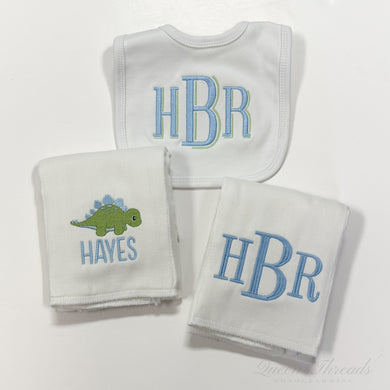 Mini Dino Theme Burp Cloth and Bib Set