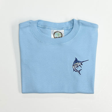 Mini Sword Fish on Light Blue Tee