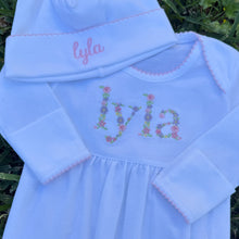 Load image into Gallery viewer, White Pima Gown with Pink Trim with Empire Waist