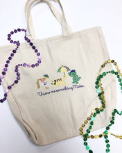 Load image into Gallery viewer, Mardi Gras Canvas Tote Bag with Animal Parade