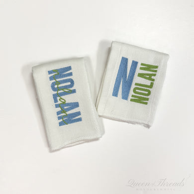Name Blue and Green Theme Burp Cloth Set