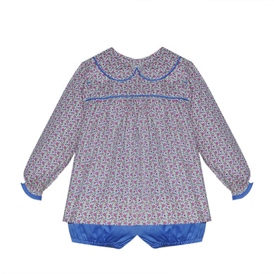 Girls Blue Flowers Sawyer Bloomer Set