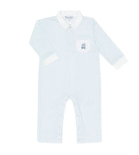 Load image into Gallery viewer, Blue Herringbone Embroidered Playsuit