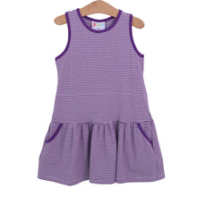 Load image into Gallery viewer, Girls Purple Stripe Bow Back Cheer Dress