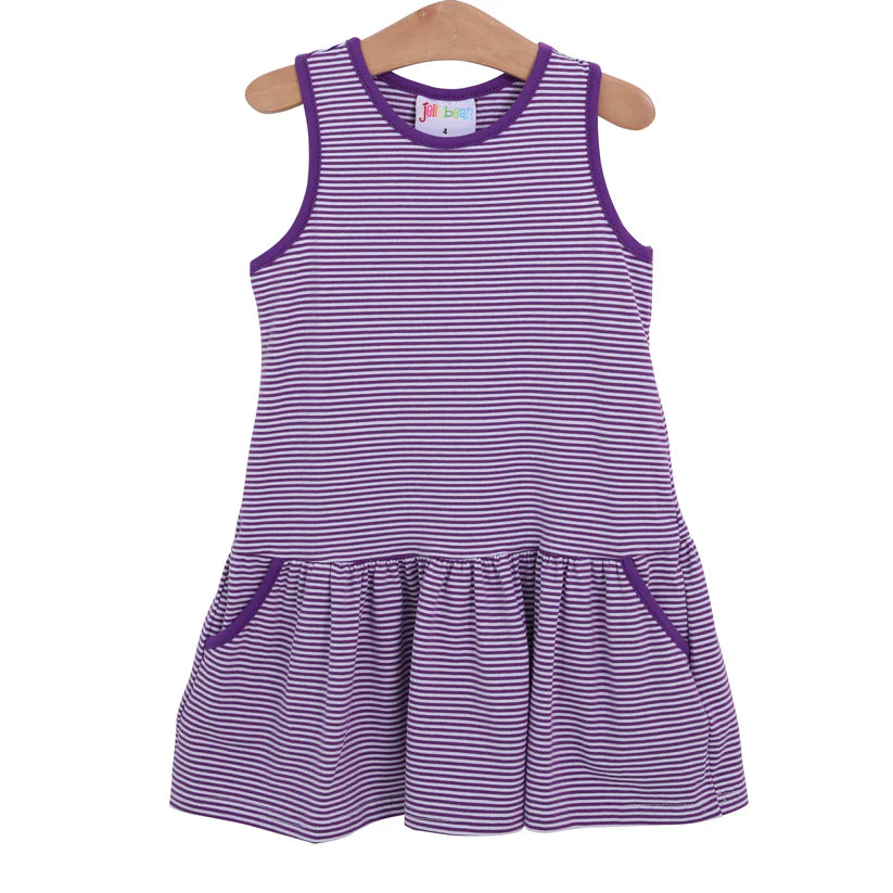 Girls Purple Stripe Bow Back Cheer Dress