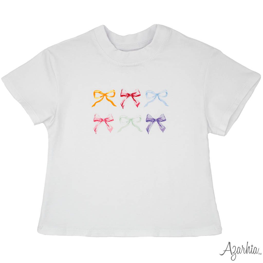 White Boxy Tee-Multi-Color Bows