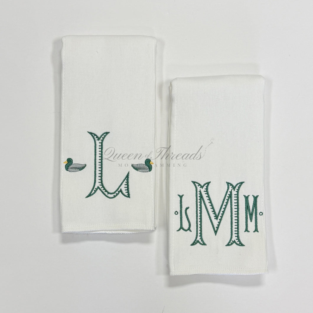 Olive Green Initial with Ducks Burp Set