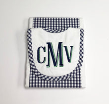 Load image into Gallery viewer, Navy Check Bib and Burp Set