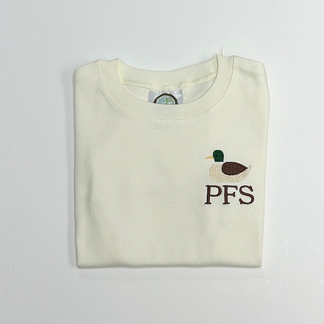 Mini Mallard with Initials on Ivory Tee