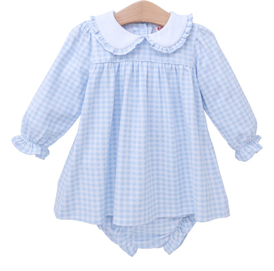Girls Light Blue Gingham Catherine Diaper Set
