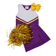 Load image into Gallery viewer, Cheer Uniform Knit Skort Set- Purple/Yellow Stripe