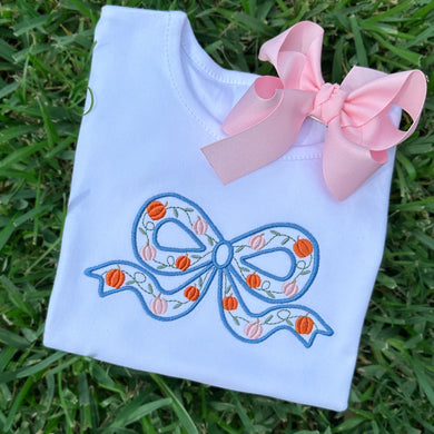 Girls Floral Pumpkin Bow Ruffle Tee