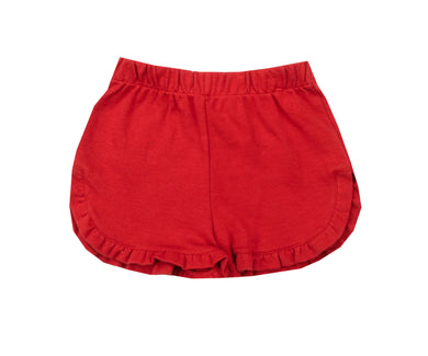 Girls Red Knit Ruffle Shorts