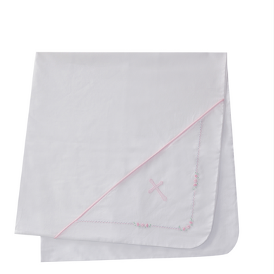 White Baby Blanket with Pink Cross with Pink Border