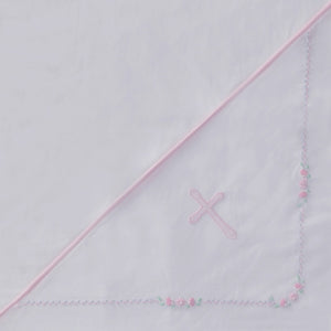 White Baby Blanket with Pink Cross with Pink Border