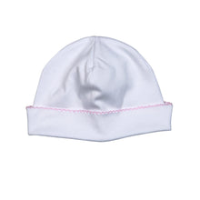 Load image into Gallery viewer, White Pima Beanie with Pink Trim