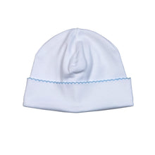 Load image into Gallery viewer, White Pima Beanie with Blue Trim