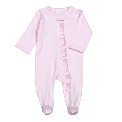 Pink Zipper Footie with Pink Ruffled Picot Trim