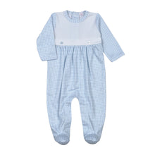 Load image into Gallery viewer, Blue Gingham Two Button Pima Footie