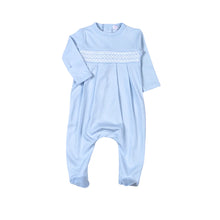 Load image into Gallery viewer, Blue Pima Hand Smocked Footie