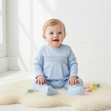 Load image into Gallery viewer, Blue Pima Hand Smocked Footie