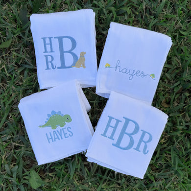 Dino, Lab, and Toy Car Burp Cloth Set